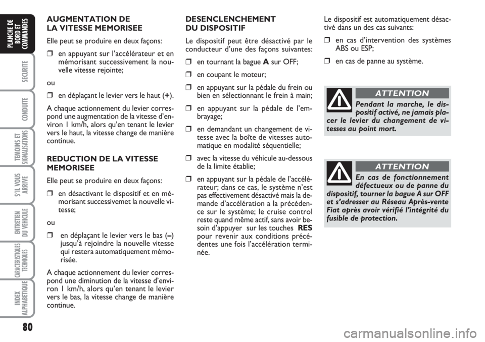 FIAT DUCATO 2008 Notice dentretien (in French) 80
SECURITE
CONDUITE
TEMOINS ETSIGNALISATIONS
S’IL VOUS
ARRIVE
ENTRETIEN
DU VEHICULE
CARACTERISTIQUES
TECHNIQUES
INDEX
ALPHABETIQUE
PLANCHE DE
BORD ET
COMMANDES
AUGMENTATION DE
LA VITESSE MEMORISE FIAT DUCATO 2008 Notice dentretien (in French) 80
SECURITE
CONDUITE
TEMOINS ETSIGNALISATIONS
S’IL VOUS
ARRIVE
ENTRETIEN
DU VEHICULE
CARACTERISTIQUES
TECHNIQUES
INDEX
ALPHABETIQUE
PLANCHE DE
BORD ET
COMMANDES
AUGMENTATION DE
LA VITESSE MEMORISE
