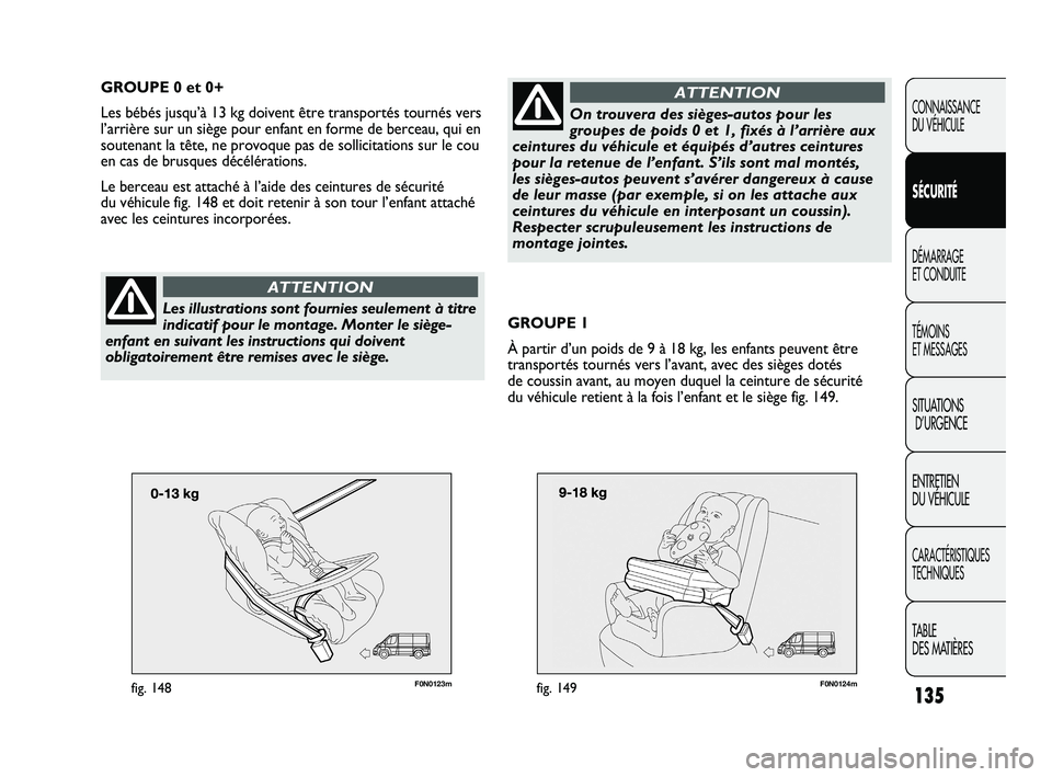 FIAT DUCATO 2009 Notice dentretien (in French) 135
F0N0123mfig. 148
CONNAISSANCE
DU VÉHICULE
SÉCURITÉ
DÉMARRAGE
ET CONDUITE
TÉMOINS
ET MESSAGES
SITUATIONS
D’URGENCE
ENTRETIEN
DU VÉHICULE
CARACTÉRISTIQUES
TECHNIQUES
TABLE
DES MATIÈRES FIAT DUCATO 2009 Notice dentretien (in French) 135
F0N0123mfig. 148
CONNAISSANCE
DU VÉHICULE
SÉCURITÉ
DÉMARRAGE
ET CONDUITE
TÉMOINS
ET MESSAGES
SITUATIONS
D’URGENCE
ENTRETIEN
DU VÉHICULE
CARACTÉRISTIQUES
TECHNIQUES
TABLE
DES MATIÈRES
