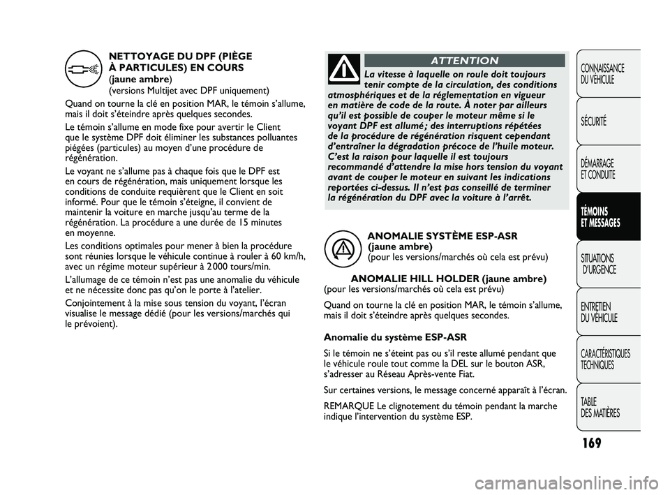 FIAT DUCATO 2009 Notice dentretien (in French) 169
CONNAISSANCE
DU VÉHICULE
SÉCURITÉ
DÉMARRAGE
ET CONDUITE
TÉMOINS
ET MESSAGES
SITUATIONS
D’URGENCE
ENTRETIEN
DU VÉHICULE
CARACTÉRISTIQUES
TECHNIQUES
TABLE
DES MATIÈRES
ANOMALIE SYSTÈM FIAT DUCATO 2009 Notice dentretien (in French) 169
CONNAISSANCE
DU VÉHICULE
SÉCURITÉ
DÉMARRAGE
ET CONDUITE
TÉMOINS
ET MESSAGES
SITUATIONS
D’URGENCE
ENTRETIEN
DU VÉHICULE
CARACTÉRISTIQUES
TECHNIQUES
TABLE
DES MATIÈRES
ANOMALIE SYSTÈM
