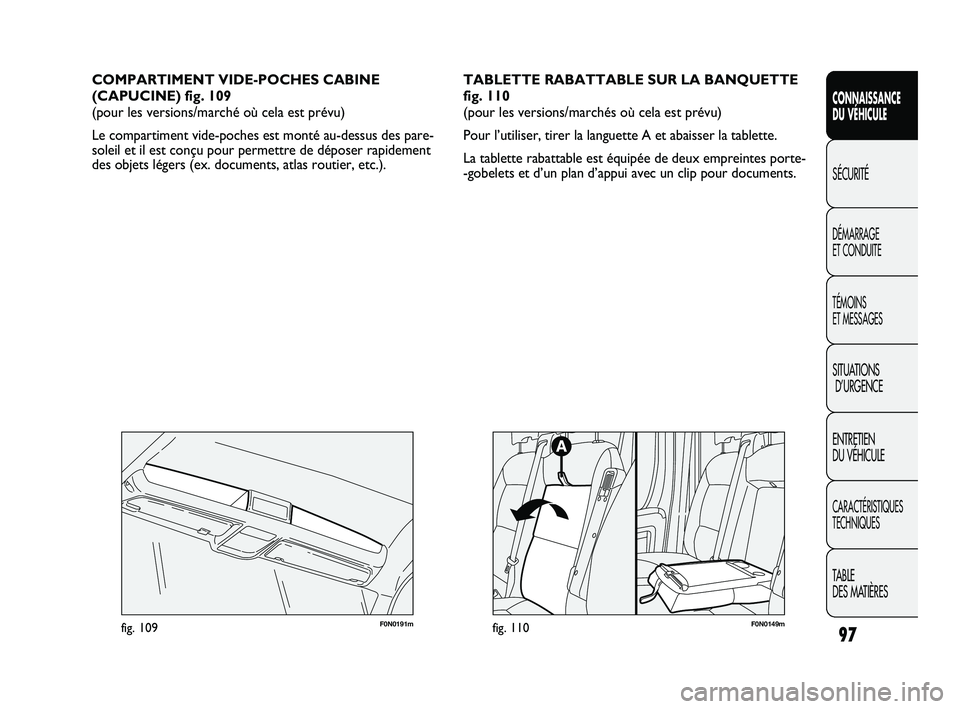FIAT DUCATO 2009 Notice dentretien (in French) 97
CONNAISSANCE
DU VÉHICULE
SÉCURITÉ
DÉMARRAGE
ET CONDUITE
TÉMOINS
ET MESSAGES
SITUATIONS
D’URGENCE
ENTRETIEN
DU VÉHICULE
CARACTÉRISTIQUES
TECHNIQUES
TABLE
DES MATIÈRES
COMPARTIMENT VIDE FIAT DUCATO 2009 Notice dentretien (in French) 97
CONNAISSANCE
DU VÉHICULE
SÉCURITÉ
DÉMARRAGE
ET CONDUITE
TÉMOINS
ET MESSAGES
SITUATIONS
D’URGENCE
ENTRETIEN
DU VÉHICULE
CARACTÉRISTIQUES
TECHNIQUES
TABLE
DES MATIÈRES
COMPARTIMENT VIDE