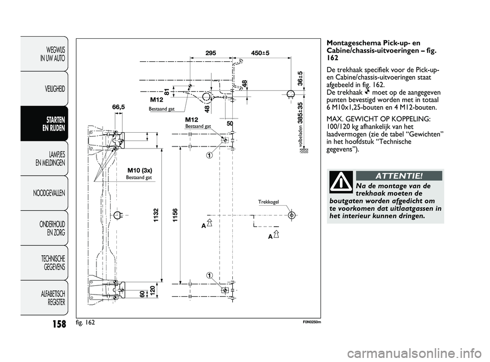 FIAT DUCATO 2009 Instructieboek (in Dutch) 158
WEGWIJS
IN UW AUTO
VEILIGHEID
STARTEN
EN RIJDEN
LAMPJES
EN MELDINGEN
NOODGEVALLEN
ONDERHOUD
EN ZORG
TECHNISCHE
GEGEVENS
ALFABETISCH
REGISTER
Montageschema Pick-up- en
Cabine/chassis-uitvoeri FIAT DUCATO 2009 Instructieboek (in Dutch) 158
WEGWIJS
IN UW AUTO
VEILIGHEID
STARTEN
EN RIJDEN
LAMPJES
EN MELDINGEN
NOODGEVALLEN
ONDERHOUD
EN ZORG
TECHNISCHE
GEGEVENS
ALFABETISCH
REGISTER
Montageschema Pick-up- en
Cabine/chassis-uitvoeri