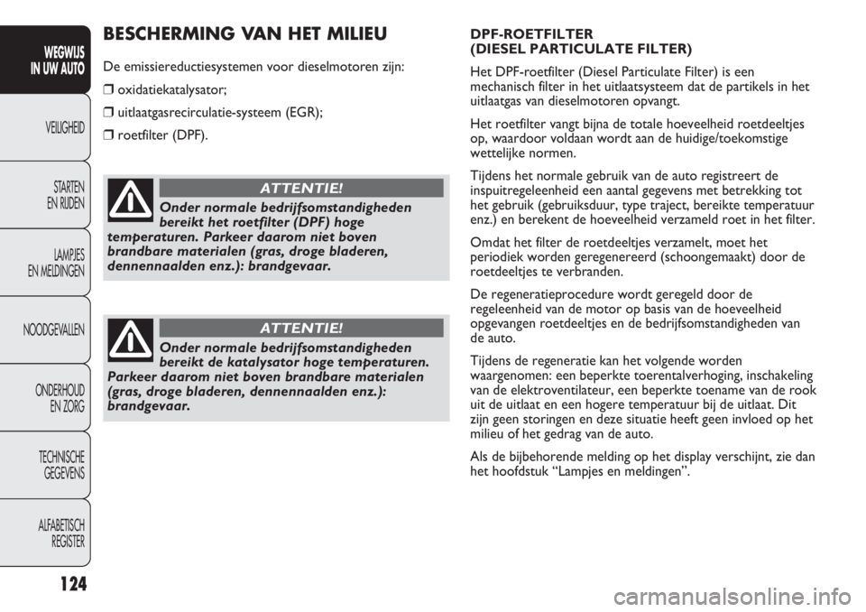 FIAT DUCATO 2012 Instructieboek (in Dutch) DPF-ROETFILTER
(DIESEL PARTICULATE FILTER)
Het DPF-roetfilter (Diesel Particulate Filter) is een
mechanisch filter in het uitlaatsysteem dat de partikels in het
uitlaatgas van dieselmotoren opvangt.
FIAT DUCATO 2012 Instructieboek (in Dutch) DPF-ROETFILTER
(DIESEL PARTICULATE FILTER)
Het DPF-roetfilter (Diesel Particulate Filter) is een
mechanisch filter in het uitlaatsysteem dat de partikels in het
uitlaatgas van dieselmotoren opvangt.
