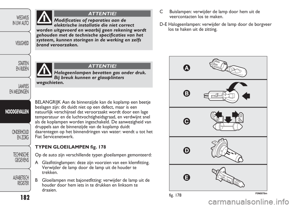 FIAT DUCATO 2013 Instructieboek (in Dutch) F0N0078mfig. 178
Modificaties of reparaties aan de
elektrische installatie die niet correct
worden uitgevoerd en waarbij geen rekening wordt
gehouden met de technische specificaties van het
systeem, k FIAT DUCATO 2013 Instructieboek (in Dutch) F0N0078mfig. 178
Modificaties of reparaties aan de
elektrische installatie die niet correct
worden uitgevoerd en waarbij geen rekening wordt
gehouden met de technische specificaties van het
systeem, k