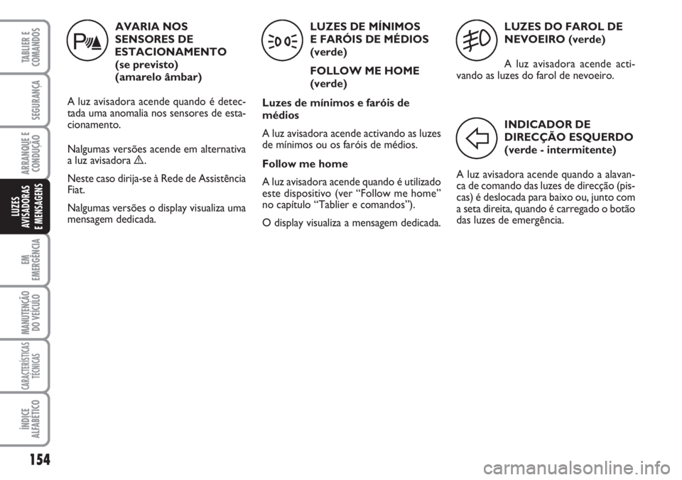 FIAT DUCATO 2007 Manual de Uso e Manutenção (in Portuguese) 154
EM
EMERGÊNCIA
MANUTENÇÃO
DO VEÍCULO
CARACTERÍSTICAS
TÉCNICAS
ÍNDICE
ALFABÉTICO
TABLIER E
COMANDOS
SEGURANÇA
ARRANQUE E
CONDUÇÃO
LUZES
AVISADORAS
E MENSAGENS
LUZES DO FAROL DE
NEVOEIR FIAT DUCATO 2007 Manual de Uso e Manutenção (in Portuguese) 154
EM
EMERGÊNCIA
MANUTENÇÃO
DO VEÍCULO
CARACTERÍSTICAS
TÉCNICAS
ÍNDICE
ALFABÉTICO
TABLIER E
COMANDOS
SEGURANÇA
ARRANQUE E
CONDUÇÃO
LUZES
AVISADORAS
E MENSAGENS
LUZES DO FAROL DE
NEVOEIR