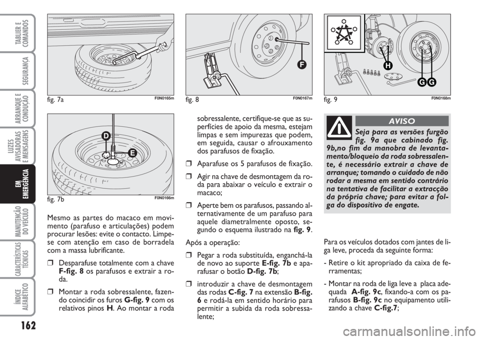 FIAT DUCATO 2007 Manual de Uso e Manutenção (in Portuguese) 162
LUZES
AVISADORAS
E MENSAGENS
MANUTENÇÃO
DO VEÍCULO
CARACTERÍSTICAS
TÉCNICAS
ÍNDICE
ALFABÉTICO
TABLIER E
COMANDOS
SEGURANÇA
ARRANQUE E
CONDUÇÃO
EM
EMERGÊNCIA
sobressalente, certifique FIAT DUCATO 2007 Manual de Uso e Manutenção (in Portuguese) 162
LUZES
AVISADORAS
E MENSAGENS
MANUTENÇÃO
DO VEÍCULO
CARACTERÍSTICAS
TÉCNICAS
ÍNDICE
ALFABÉTICO
TABLIER E
COMANDOS
SEGURANÇA
ARRANQUE E
CONDUÇÃO
EM
EMERGÊNCIA
sobressalente, certifique