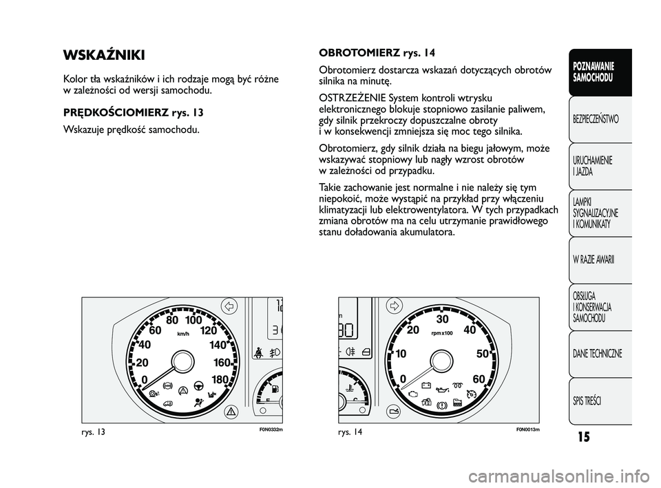FIAT DUCATO 2008 Instrukcja obsługi (in Polish) 15
POZNAWANIE
SAMOCHODU
BEZPIECZE¡STWO
URUCHAMIENIE
I JAZDA
LAMPKI
SYGNALIZACYJNE
I KOMUNIKATY
W RAZIE AWARII
OBS¸UGA
I KONSERWACJA
SAMOCHODU
DANE TECHNICZNE
SPIS TREÂCI
15
F0N0332mrys. 13F0N0013mr FIAT DUCATO 2008 Instrukcja obsługi (in Polish) 15
POZNAWANIE
SAMOCHODU
BEZPIECZE¡STWO
URUCHAMIENIE
I JAZDA
LAMPKI
SYGNALIZACYJNE
I KOMUNIKATY
W RAZIE AWARII
OBS¸UGA
I KONSERWACJA
SAMOCHODU
DANE TECHNICZNE
SPIS TREÂCI
15
F0N0332mrys. 13F0N0013mr