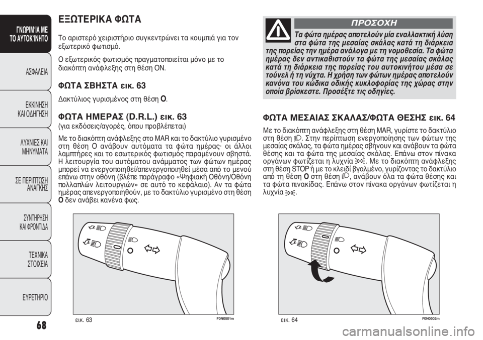 FIAT DUCATO 2012 ΒΙΒΛΙΟ ΧΡΗΣΗΣ ΚΑΙ ΣΥΝΤΗΡΗΣΗΣ (in Greek) 68
SICUREZZA
AVVIAMENTO
E GUIDA
SPIE E
MESSAGGI
IN EMERGENZA
MANUTENZIONE
E CURA
DATI TECNICI
INDICE
F0N0501mεικ. 63F0N0502mεικ. 64
ΦΩΤΑ ΜΕΣΑΙΑΣ ΣΚΑΛΑΣ/ΦΩΤΑ ΘΕΣΗΣ ει FIAT DUCATO 2012 ΒΙΒΛΙΟ ΧΡΗΣΗΣ ΚΑΙ ΣΥΝΤΗΡΗΣΗΣ (in Greek) 68
SICUREZZA
AVVIAMENTO
E GUIDA
SPIE E
MESSAGGI
IN EMERGENZA
MANUTENZIONE
E CURA
DATI TECNICI
INDICE
F0N0501mεικ. 63F0N0502mεικ. 64
ΦΩΤΑ ΜΕΣΑΙΑΣ ΣΚΑΛΑΣ/ΦΩΤΑ ΘΕΣΗΣ ει