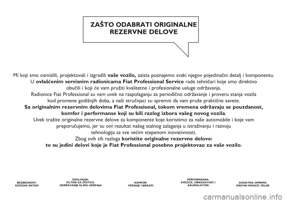 FIAT DUCATO BASE CAMPER 2019 Knjižica za upotrebu i održavanje (in Serbian) Mi koji smo osmislili, projektovali i izgradili vaše vozilo,zaista poznajemo svaki njegov pojedinačni detalj i komponentu.
U ovlašćenim servisnim radionicama Fiat Professional Service rade tehni FIAT DUCATO BASE CAMPER 2019 Knjižica za upotrebu i održavanje (in Serbian) Mi koji smo osmislili, projektovali i izgradili vaše vozilo,zaista poznajemo svaki njegov pojedinačni detalj i komponentu.
U ovlašćenim servisnim radionicama Fiat Professional Service rade tehni