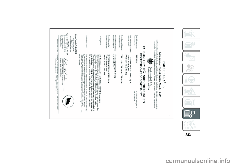 FIAT DUCATO BASE CAMPER 2014  Owner handbook (in English) 343 