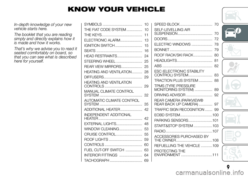 FIAT DUCATO BASE CAMPER 2015 Owner handbook (in English) KNOW YOUR VEHICLE
In-depth knowledge of your new
vehicle starts here.
The booklet that you are reading
simply and directly explains how it
is made and how it works.
That’s why we advise you to read FIAT DUCATO BASE CAMPER 2015 Owner handbook (in English) KNOW YOUR VEHICLE
In-depth knowledge of your new
vehicle starts here.
The booklet that you are reading
simply and directly explains how it
is made and how it works.
That’s why we advise you to read