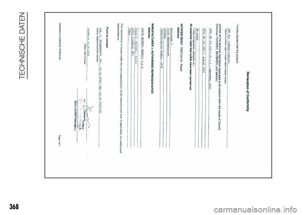 FIAT DUCATO BASE CAMPER 2016  Betriebsanleitung (in German) 368
TECHNISCHE DATEN 