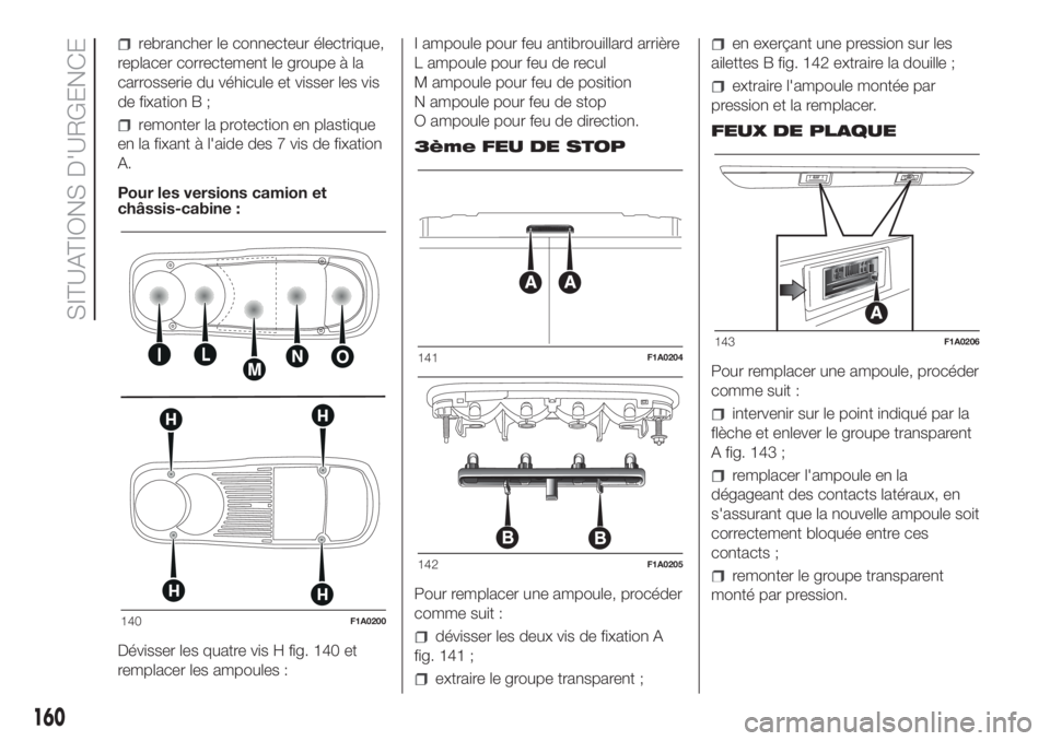 FIAT DUCATO BASE CAMPER 2017 Notice dentretien (in French) rebrancher le connecteur électrique,
replacer correctement le groupe à la
carrosserie du véhicule et visser les vis
de fixation B ;
remonter la protection en plastique
en la fixant à l'aide de FIAT DUCATO BASE CAMPER 2017 Notice dentretien (in French) rebrancher le connecteur électrique,
replacer correctement le groupe à la
carrosserie du véhicule et visser les vis
de fixation B ;
remonter la protection en plastique
en la fixant à l'aide de