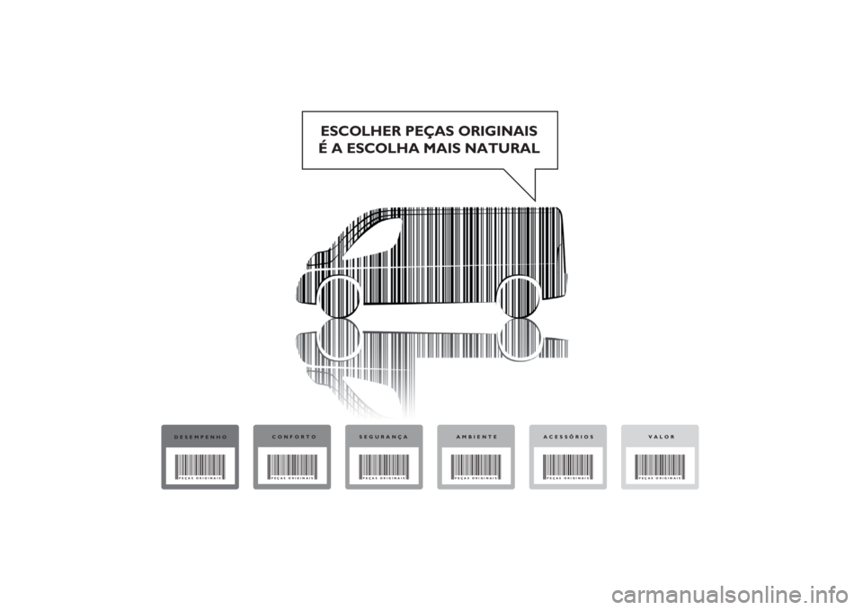 FIAT DUCATO BASE CAMPER 2014  Manual de Uso e Manutenção (in Portuguese) ESCOLHER PEÇAS ORIGINAIS
É A ESCOLHA MAIS NATURAL
DESEMPENHOPEÇAS ORIGINAIS
CONFORTOPEÇAS ORIGINAIS
SEGURANÇAPEÇAS ORIGINAIS
AMBIENTEPEÇAS ORIGINAIS
VALORPEÇAS ORIGINAIS
ACESSÓRIOSPEÇAS ORIG