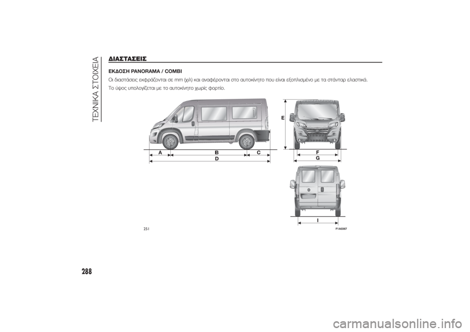 FIAT DUCATO BASE CAMPER 2014  ΒΙΒΛΙΟ ΧΡΗΣΗΣ ΚΑΙ ΣΥΝΤΗΡΗΣΗΣ (in Greek) ΔΙΑΣΤΑΣΕΙΣΕΚΔΟΣΗ PANORAMA / COMBI
Οι διαστάσεις εκφράζονται σε mm (χιλ) και αναφέρονται στο αυτοκίνητο που είναι εξοπ