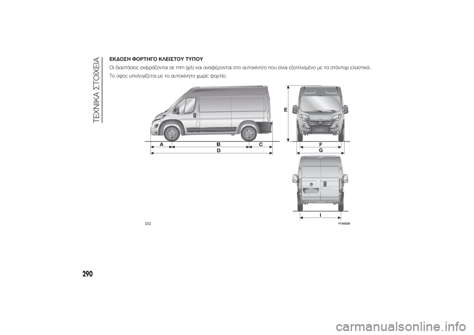 FIAT DUCATO BASE CAMPER 2014  ΒΙΒΛΙΟ ΧΡΗΣΗΣ ΚΑΙ ΣΥΝΤΗΡΗΣΗΣ (in Greek) ΕΚΔΟΣΗ ΦΟΡΤΗΓΟ ΚΛΕΙΣΤΟΥ ΤΥΠΟΥ
Οι διαστάσεις εκφράζονται σε mm (χιλ) και αναφέρονται στο αυτοκίνητο που είναι ε