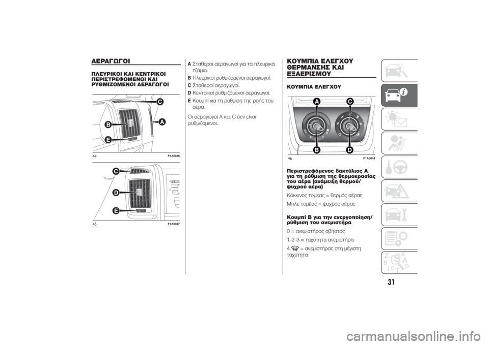 FIAT DUCATO BASE CAMPER 2014  ΒΙΒΛΙΟ ΧΡΗΣΗΣ ΚΑΙ ΣΥΝΤΗΡΗΣΗΣ (in Greek) ΑΕΡΑΓΩΓΟΙΠΛΕΥΡΙΚΟΙ ΚΑΙ ΚΕΝΤΡΙΚΟΙ
ΠΕΡΙΣΤΡΕΦΟΜΕΝΟΙ ΚΑΙ
ΡΥΘΜΙΖΟΜΕΝΟΙ ΑΕΡΑΓΩΓΟΙ
AΣταθεροί αεραγωγοί για τα πλε