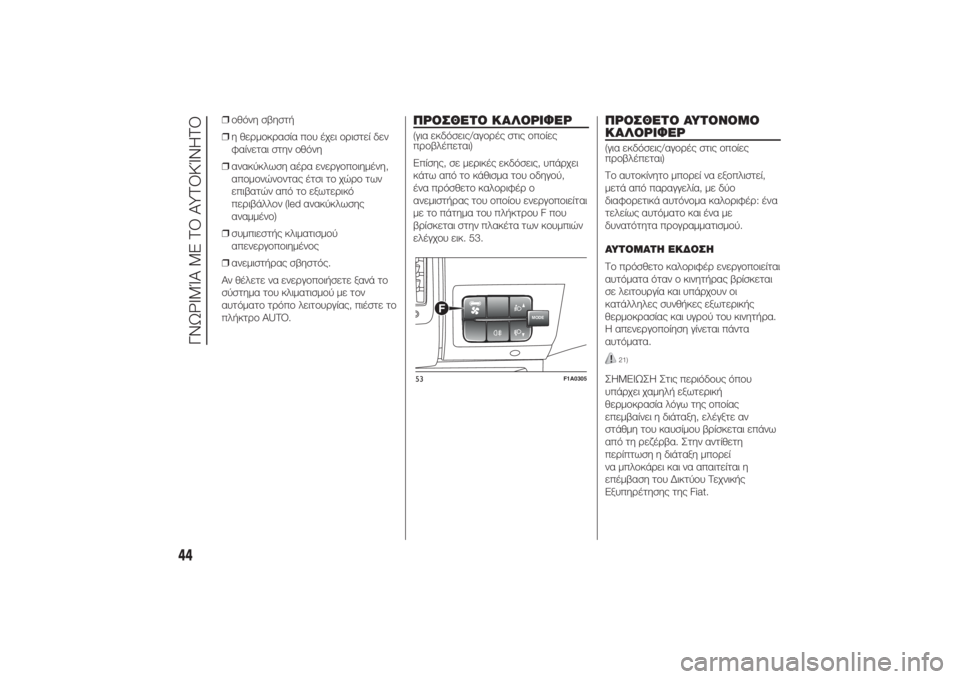 FIAT DUCATO BASE CAMPER 2014  ΒΙΒΛΙΟ ΧΡΗΣΗΣ ΚΑΙ ΣΥΝΤΗΡΗΣΗΣ (in Greek) ❒οθόνη σβηστή
❒η θερμοκρασία που έχει οριστεί δεν
φαίνεται στην οθόνη
❒ανακύκλωση αέρα ενεργοποιημένη,
απο