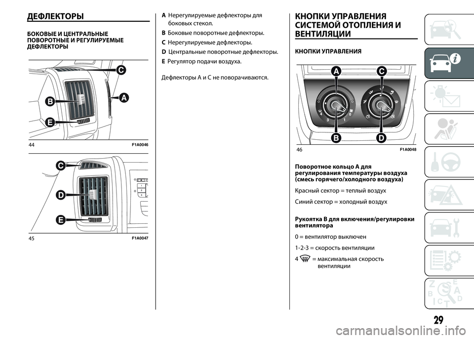 FIAT DUCATO BASE CAMPER 2016  Руководство по эксплуатации и техобслуживанию (in Russian) ДЕФЛЕКТОРЫ
БОКОВЫЕ И ЦЕНТРАЛЬНЫЕ
ПОВОРОТНЫЕ И РЕГУЛИРУЕМЫЕ
ДЕФЛЕКТОРЫ
AНерегулируемые дефлекторы для
боков