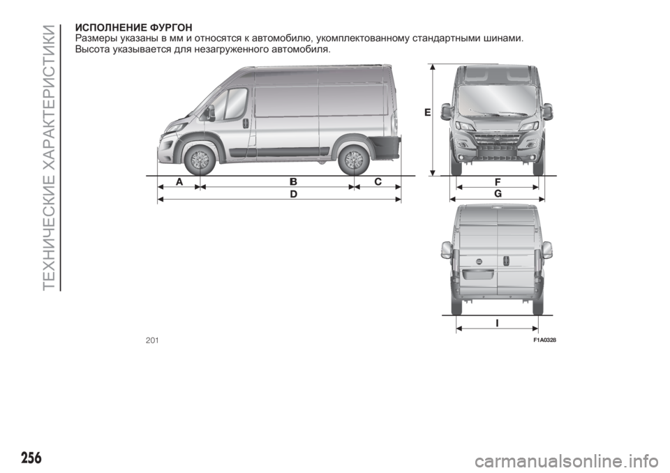 FIAT DUCATO BASE CAMPER 2017  Руководство по эксплуатации и техобслуживанию (in Russian) ИСПОЛНЕНИЕ ФУРГОН
Размеры указаны в мм и относятся к автомобилю,укомплектованному стандартными шинами.
Высо