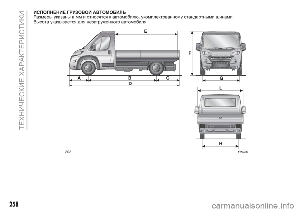 FIAT DUCATO BASE CAMPER 2017  Руководство по эксплуатации и техобслуживанию (in Russian) ИСПОЛНЕНИЕ ГРУЗОВОЙ АВТОМОБИЛЬ
Размеры указаны в мм и относятся к автомобилю,укомплектованному стандартным