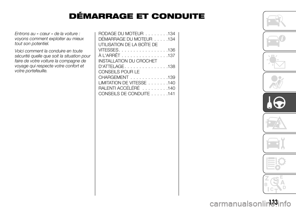 FIAT TALENTO 2017  Notice dentretien (in French) DÉMARRAGE ET CONDUITE
Entrons au « cœur » de la voiture :
voyons comment exploiter au mieux
tout son potentiel.
Voici comment la conduire en toute
sécurité quelle que soit la situation pour
fair