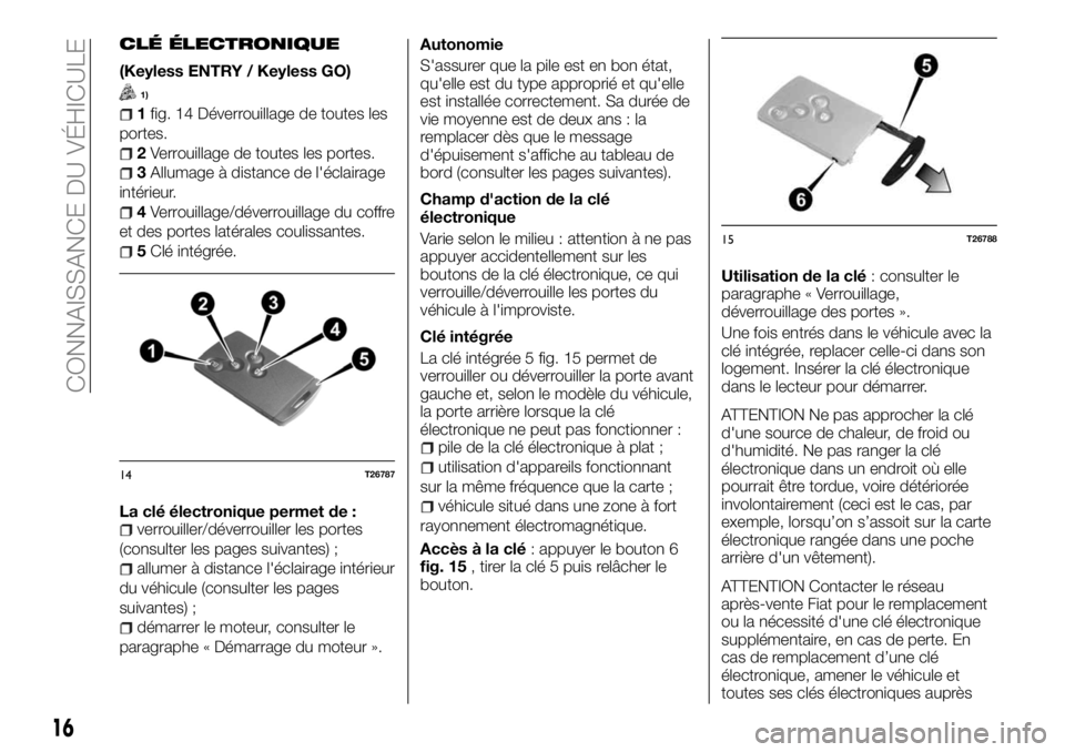 FIAT TALENTO 2017 Notice dentretien (in French) CLÉ ÉLECTRONIQUE
(Keyless ENTRY / Keyless GO)
1)
1fig. 14 Déverrouillage de toutes les
portes.
2Verrouillage de toutes les portes.
3Allumage à distance de l'éclairage
intérieur.
4Verrouillag FIAT TALENTO 2017 Notice dentretien (in French) CLÉ ÉLECTRONIQUE
(Keyless ENTRY / Keyless GO)
1)
1fig. 14 Déverrouillage de toutes les
portes.
2Verrouillage de toutes les portes.
3Allumage à distance de l'éclairage
intérieur.
4Verrouillag