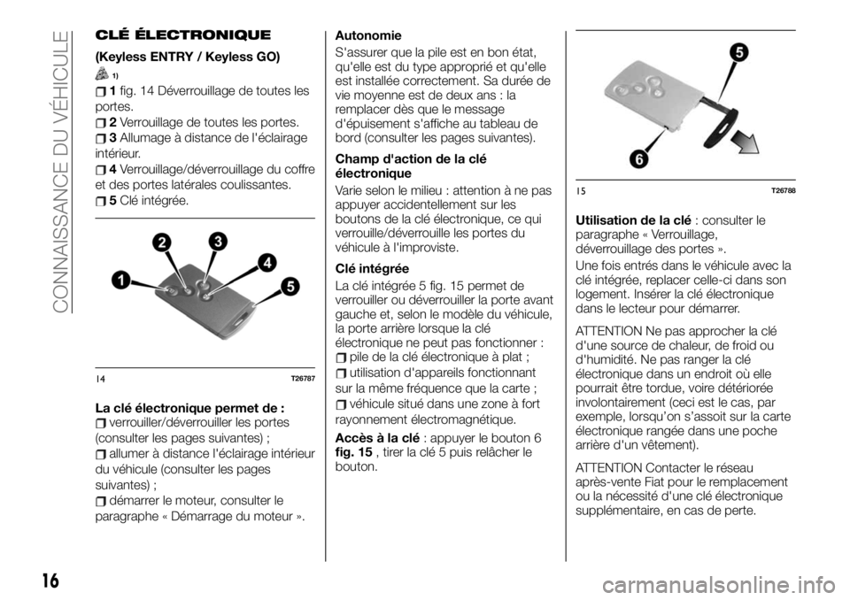 FIAT TALENTO 2021 Notice dentretien (in French) CLÉ ÉLECTRONIQUE
(Keyless ENTRY / Keyless GO)
1)
1fig. 14 Déverrouillage de toutes les
portes.
2Verrouillage de toutes les portes.
3Allumage à distance de l'éclairage
intérieur.
4Verrouillag FIAT TALENTO 2021 Notice dentretien (in French) CLÉ ÉLECTRONIQUE
(Keyless ENTRY / Keyless GO)
1)
1fig. 14 Déverrouillage de toutes les
portes.
2Verrouillage de toutes les portes.
3Allumage à distance de l'éclairage
intérieur.
4Verrouillag
