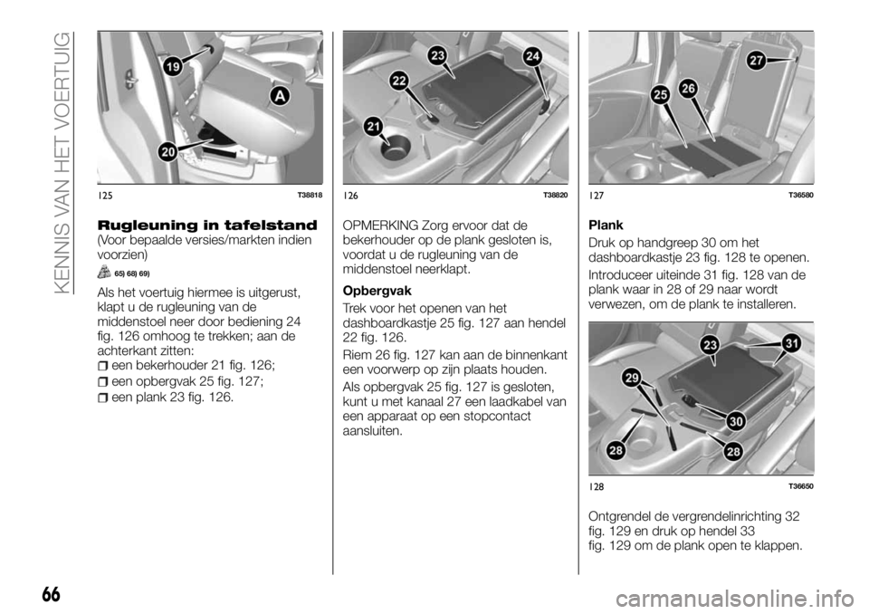 FIAT TALENTO 2017 Instructieboek (in Dutch) Rugleuning in tafelstand(Voor bepaalde versies/markten indien
voorzien)
65) 68) 69)
Als het voertuig hiermee is uitgerust,
klapt u de rugleuning van de
middenstoel neer door bediening 24
fig. 126 omho FIAT TALENTO 2017 Instructieboek (in Dutch) Rugleuning in tafelstand(Voor bepaalde versies/markten indien
voorzien)
65) 68) 69)
Als het voertuig hiermee is uitgerust,
klapt u de rugleuning van de
middenstoel neer door bediening 24
fig. 126 omho