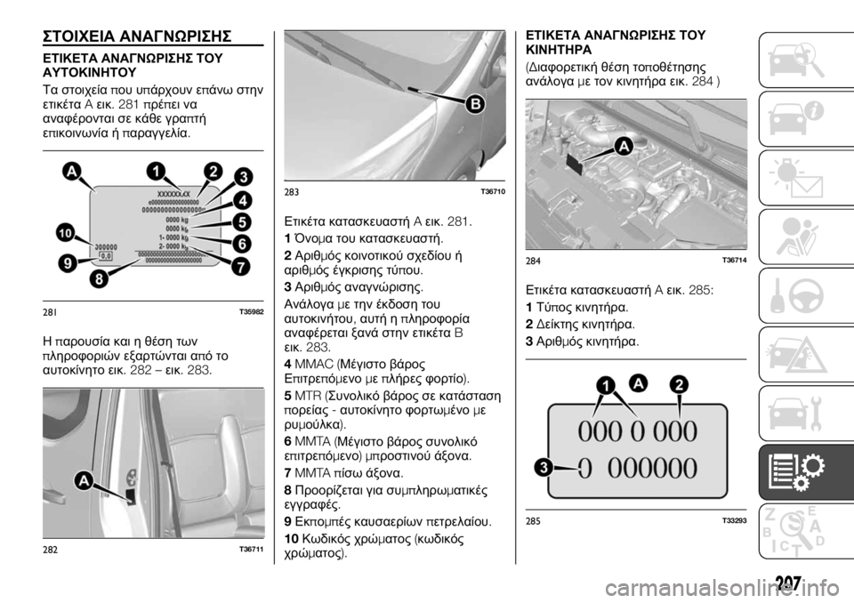FIAT TALENTO 2017 ΒΙΒΛΙΟ ΧΡΗΣΗΣ ΚΑΙ ΣΥΝΤΗΡΗΣΗΣ (in Greek) ΣΤΟΙΧΕΙΑ ΑΝΑΓΝΩΡΙΣΗΣ
ΕΤΙΚΕΤΑ ΑΝΑΓΝΩΡΙΣΗΣ ΤΟΥ
ΑΥΤΟΚΙΝΗΤΟΥ
Τα στοιχείαπου υπάρχουν επάνω στην
ετικέταAεικ. 281 FIAT TALENTO 2017 ΒΙΒΛΙΟ ΧΡΗΣΗΣ ΚΑΙ ΣΥΝΤΗΡΗΣΗΣ (in Greek) ΣΤΟΙΧΕΙΑ ΑΝΑΓΝΩΡΙΣΗΣ
ΕΤΙΚΕΤΑ ΑΝΑΓΝΩΡΙΣΗΣ ΤΟΥ
ΑΥΤΟΚΙΝΗΤΟΥ
Τα στοιχείαπου υπάρχουν επάνω στην
ετικέταAεικ. 281