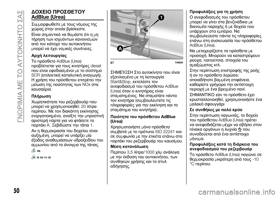 FIAT TALENTO 2021 ΒΙΒΛΙΟ ΧΡΗΣΗΣ ΚΑΙ ΣΥΝΤΗΡΗΣΗΣ (in Greek) ΔΟΧΕΙΟ ΠΡΟΣΘΕΤΟΥ
AdBlue (Urea)
Συμμορφωθείτεμε τους νόμους της
χώρας στην οποία βρίσκεστε.
Είναι σημαντικό να θυμά FIAT TALENTO 2021 ΒΙΒΛΙΟ ΧΡΗΣΗΣ ΚΑΙ ΣΥΝΤΗΡΗΣΗΣ (in Greek) ΔΟΧΕΙΟ ΠΡΟΣΘΕΤΟΥ
AdBlue (Urea)
Συμμορφωθείτεμε τους νόμους της
χώρας στην οποία βρίσκεστε.
Είναι σημαντικό να θυμά