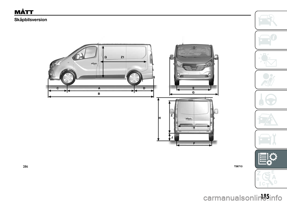 FIAT TALENTO 2018  Drift- och underhållshandbok (in Swedish) MÅTT
Skåpbilsversion
286T36713
185 