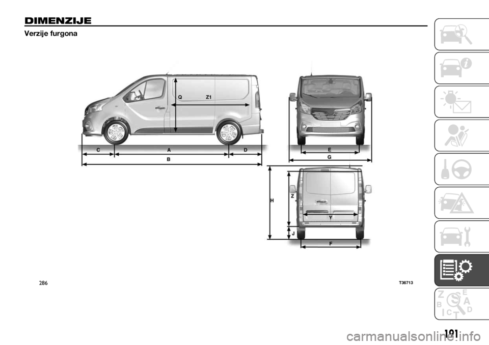 FIAT TALENTO 2017  Knjižica za upotrebu i održavanje (in Serbian) DIMENZIJE
Verzije furgona
286T36713
191 