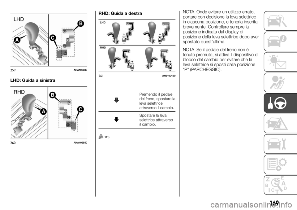 FIAT FULLBACK 2017 Libretto Uso Manutenzione (in Italian) LHD: Guida a sinistraRHD: Guida a destra
Premendo il pedale
del freno, spostare la
leva selettrice
attraverso il cambio.
Spostare la leva
selettrice attraverso
il cambio.
111)
NOTA Onde evitare un uti FIAT FULLBACK 2017 Libretto Uso Manutenzione (in Italian) LHD: Guida a sinistraRHD: Guida a destra
Premendo il pedale
del freno, spostare la
leva selettrice
attraverso il cambio.
Spostare la leva
selettrice attraverso
il cambio.
111)
NOTA Onde evitare un uti