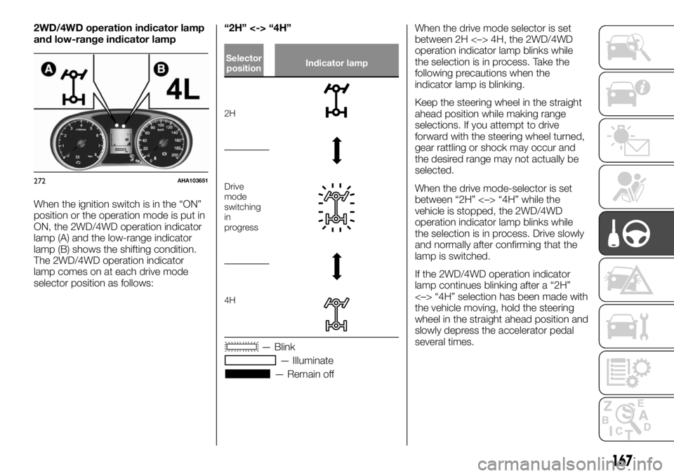 FIAT FULLBACK 2017 Owner handbook (in English) 2WD/4WD operation indicator lamp
and low-range indicator lamp
When the ignition switch is in the “ON”
position or the operation mode is put in
ON, the 2WD/4WD operation indicator
lamp (A) and the FIAT FULLBACK 2017 Owner handbook (in English) 2WD/4WD operation indicator lamp
and low-range indicator lamp
When the ignition switch is in the “ON”
position or the operation mode is put in
ON, the 2WD/4WD operation indicator
lamp (A) and the