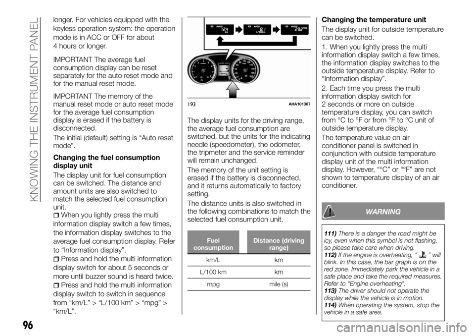 FIAT FULLBACK 2017 Owner handbook (in English) longer. For vehicles equipped with the
keyless operation system: the operation
mode is in ACC or OFF for about
4 hours or longer.
IMPORTANT The average fuel
consumption display can be reset
separately FIAT FULLBACK 2017 Owner handbook (in English) longer. For vehicles equipped with the
keyless operation system: the operation
mode is in ACC or OFF for about
4 hours or longer.
IMPORTANT The average fuel
consumption display can be reset
separately