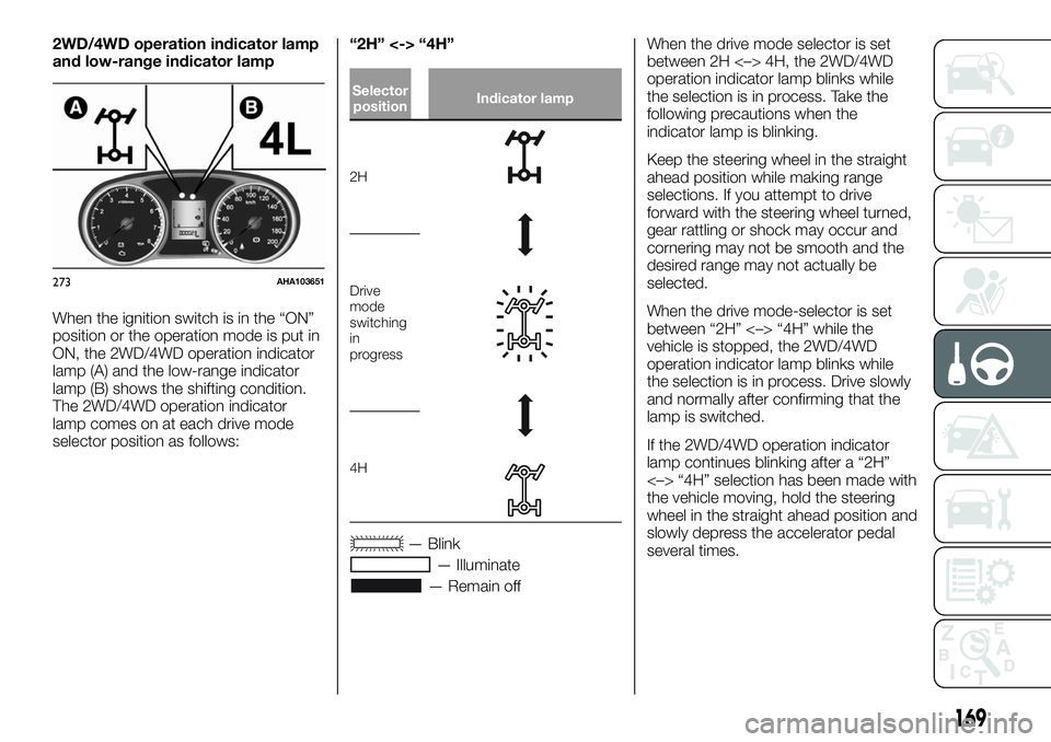 FIAT FULLBACK 2018 Owner handbook (in English) 2WD/4WD operation indicator lamp
and low-range indicator lamp
When the ignition switch is in the “ON”
position or the operation mode is put in
ON, the 2WD/4WD operation indicator
lamp (A) and the FIAT FULLBACK 2018 Owner handbook (in English) 2WD/4WD operation indicator lamp
and low-range indicator lamp
When the ignition switch is in the “ON”
position or the operation mode is put in
ON, the 2WD/4WD operation indicator
lamp (A) and the