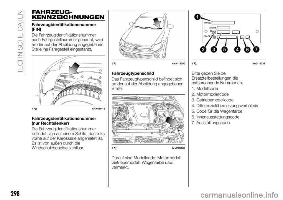 FIAT FULLBACK 2017  Betriebsanleitung (in German) FAHRZEUG-
KENNZEICHNUNGEN
Fahrzeugidentifikationsnummer
(FIN)
Die Fahrzeugidentifikationsnummer,
auch Fahrgestellnummer genannt, wird
an der auf der Abbildung angegebenen
Stelle ins Fahrgestell einges
