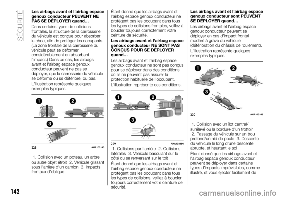 FIAT FULLBACK 2017 Notice dentretien (in French) Les airbags avant et l'airbag espace
genoux conducteur PEUVENT NE
PAS SE DÉPLOYER quand…
Dans certains types de collisions
frontales, la structure de la carrosserie
du véhicule est conçue pou FIAT FULLBACK 2017 Notice dentretien (in French) Les airbags avant et l'airbag espace
genoux conducteur PEUVENT NE
PAS SE DÉPLOYER quand…
Dans certains types de collisions
frontales, la structure de la carrosserie
du véhicule est conçue pou