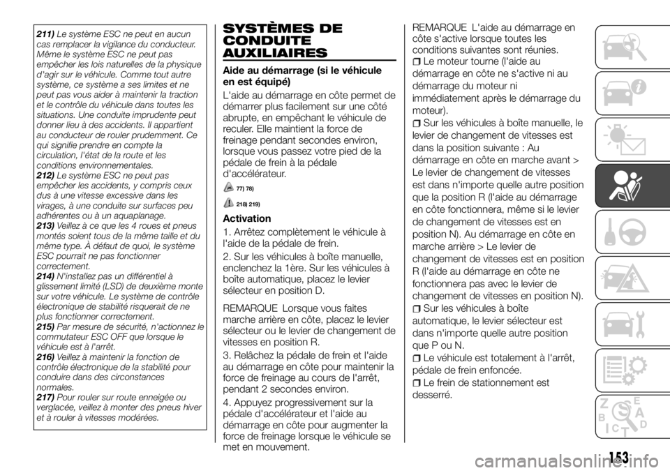 FIAT FULLBACK 2017 Notice dentretien (in French) 211)Le système ESC ne peut en aucun
cas remplacer la vigilance du conducteur.
Même le système ESC ne peut pas
empêcher les lois naturelles de la physique
d'agir sur le véhicule. Comme tout au FIAT FULLBACK 2017 Notice dentretien (in French) 211)Le système ESC ne peut en aucun
cas remplacer la vigilance du conducteur.
Même le système ESC ne peut pas
empêcher les lois naturelles de la physique
d'agir sur le véhicule. Comme tout au