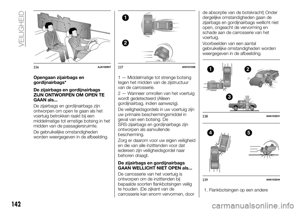 FIAT FULLBACK 2018 Instructieboek (in Dutch) Opengaan zijairbags en
gordijnairbags*
De zijairbags en gordijnairbags
ZIJN ONTWORPEN OM OPEN TE
GAAN als...
De zijairbags en gordijnairbags zijn
ontworpen om open te gaan als het
voertuig betrokken r FIAT FULLBACK 2018 Instructieboek (in Dutch) Opengaan zijairbags en
gordijnairbags*
De zijairbags en gordijnairbags
ZIJN ONTWORPEN OM OPEN TE
GAAN als...
De zijairbags en gordijnairbags zijn
ontworpen om open te gaan als het
voertuig betrokken r