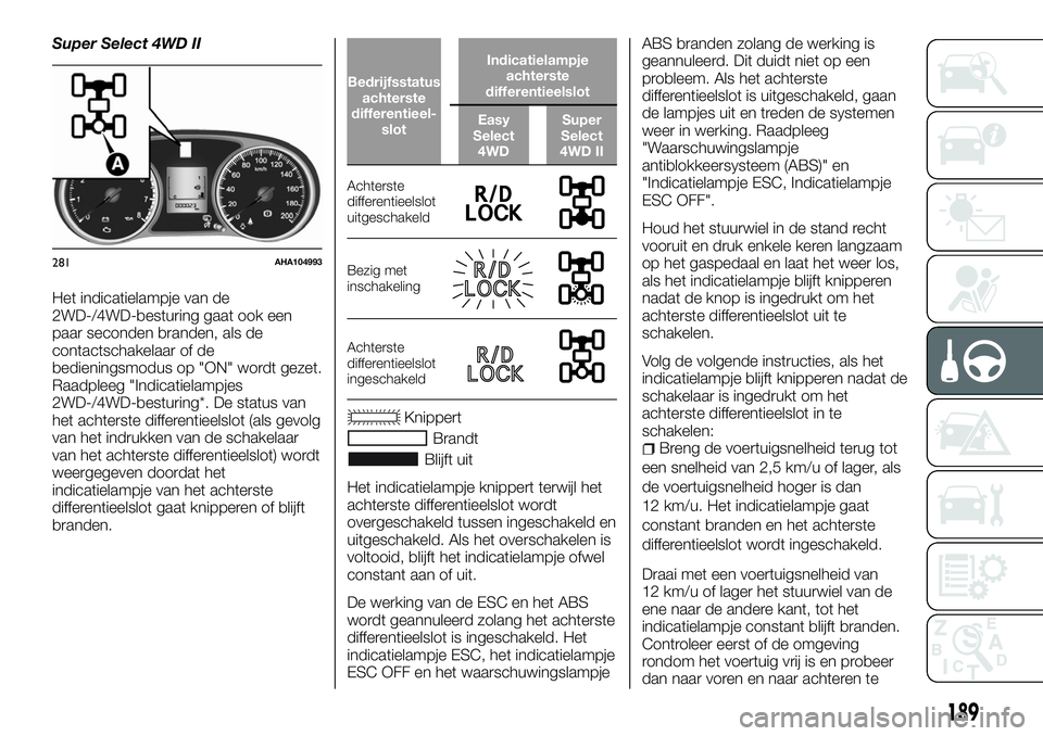 FIAT FULLBACK 2018 Instructieboek (in Dutch) Super Select 4WD II
Het indicatielampje van de
2WD-/4WD-besturing gaat ook een
paar seconden branden, als de
contactschakelaar of de
bedieningsmodus op "ON" wordt gezet.
Raadpleeg "Indicat FIAT FULLBACK 2018 Instructieboek (in Dutch) Super Select 4WD II
Het indicatielampje van de
2WD-/4WD-besturing gaat ook een
paar seconden branden, als de
contactschakelaar of de
bedieningsmodus op "ON" wordt gezet.
Raadpleeg "Indicat