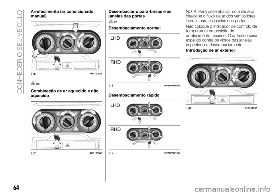 FIAT FULLBACK 2018 Manual de Uso e Manutenção (in Portuguese) Arrefecimento (ar condicionado
manual)
26)
Combinação de ar aquecido e não
aquecidoDesembaciar o para-brisas e as
janelas das portas
67)
Desembaciamento normal
Desembaciamento rápidoNOTA Para dese FIAT FULLBACK 2018 Manual de Uso e Manutenção (in Portuguese) Arrefecimento (ar condicionado
manual)
26)
Combinação de ar aquecido e não
aquecidoDesembaciar o para-brisas e as
janelas das portas
67)
Desembaciamento normal
Desembaciamento rápidoNOTA Para dese