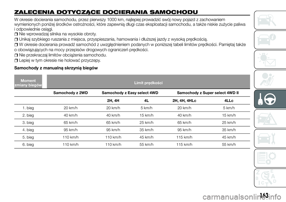 FIAT FULLBACK 2017 Instrukcja obsługi (in Polish) ZALECENIA DOTYCZĄCE DOCIERANIA SAMOCHODU
W okresie docierania samochodu, przez pierwszy 1000 km, najlepiej prowadzić swój nowy pojazd z zachowaniem
wymienionych poniżej środków ostrożności, kt FIAT FULLBACK 2017 Instrukcja obsługi (in Polish) ZALECENIA DOTYCZĄCE DOCIERANIA SAMOCHODU
W okresie docierania samochodu, przez pierwszy 1000 km, najlepiej prowadzić swój nowy pojazd z zachowaniem
wymienionych poniżej środków ostrożności, kt