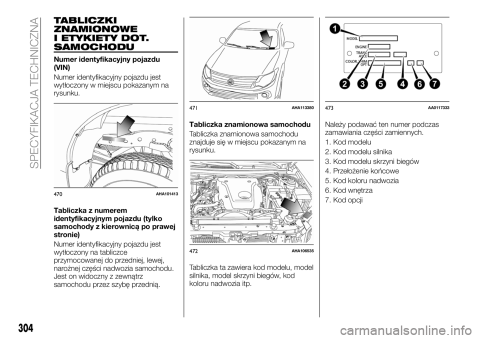 FIAT FULLBACK 2017  Instrukcja obsługi (in Polish) TABLICZKI
ZNAMIONOWE
I ETYKIETY DOT.
SAMOCHODU
Numer identyfikacyjny pojazdu
(VIN)
Numer identyfikacyjny pojazdu jest
wytłoczony w miejscu pokazanym na
rysunku.
Tabliczka z numerem
identyfikacyjnym p