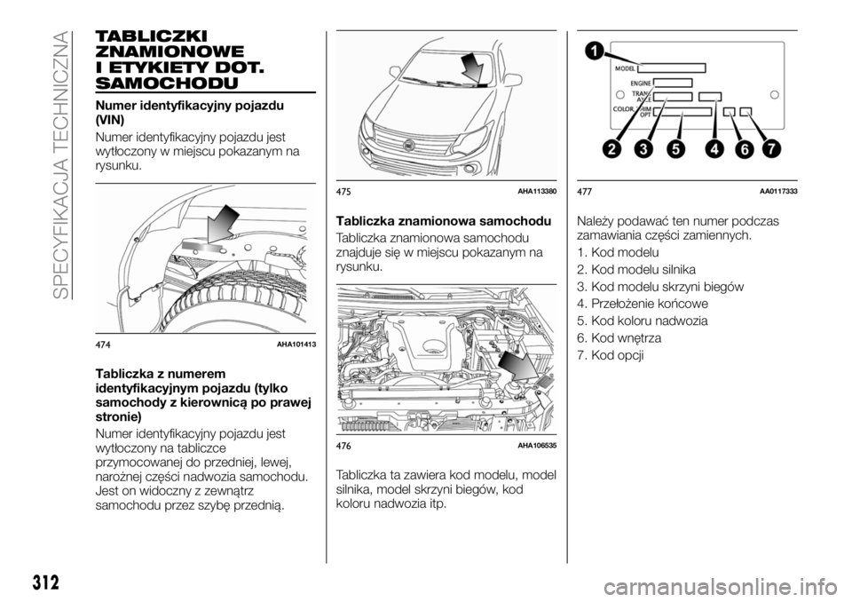 FIAT FULLBACK 2018  Instrukcja obsługi (in Polish) TABLICZKI
ZNAMIONOWE
I ETYKIETY DOT.
SAMOCHODU
Numer identyfikacyjny pojazdu
(VIN)
Numer identyfikacyjny pojazdu jest
wytłoczony w miejscu pokazanym na
rysunku.
Tabliczka z numerem
identyfikacyjnym p