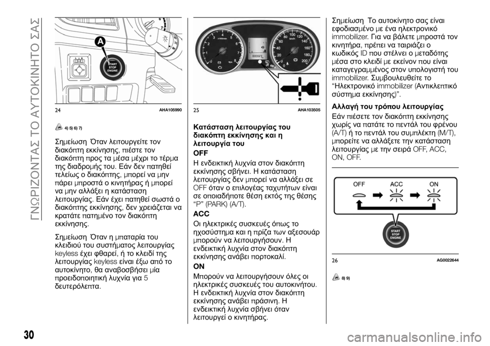 FIAT FULLBACK 2017  ΒΙΒΛΙΟ ΧΡΗΣΗΣ ΚΑΙ ΣΥΝΤΗΡΗΣΗΣ (in Greek) 4) 5) 6) 7)
Σημείωση Όταν λειτουργείτε τον
διακόπτη εκκίνησης,πιέστε τον
διακόπτηπρος ταμέσαμέχρι το τέρμα
της δ�