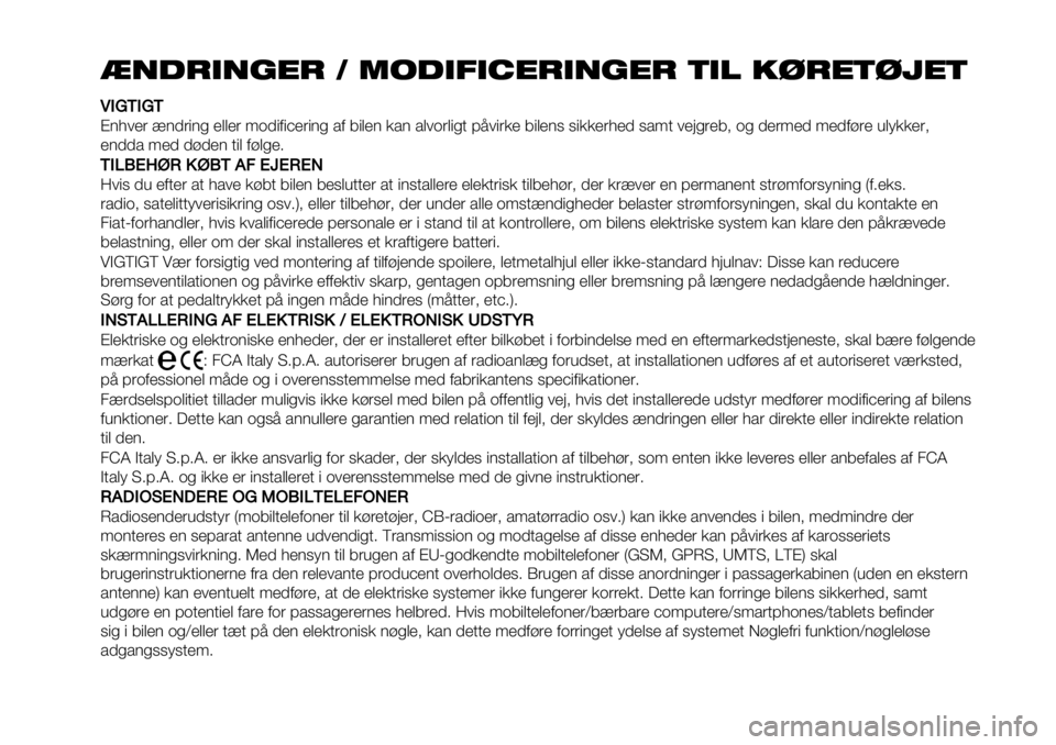 FIAT FULLBACK 2021 Brugs- og vedligeholdelsesvejledning (in Danish) FIAT FULLBACK 2021 Brugs- og vedligeholdelsesvejledning (in Danish)