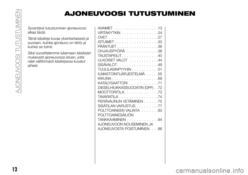 FIAT FULLBACK 2018 Käyttö- ja huolto-ohjekirja (in in Finnish) AJONEUVOOSI TUTUSTUMINEN
Syventävä tutustuminen ajoneuvoosi
alkaa tästä.
Tämä käsikirja kuvaa yksinkertaisesti ja
suoraan, kuinka ajoneuvo on tehty ja
kuinka se toimii.
Siksi suosittelemme luke FIAT FULLBACK 2018 Käyttö- ja huolto-ohjekirja (in in Finnish) AJONEUVOOSI TUTUSTUMINEN
Syventävä tutustuminen ajoneuvoosi
alkaa tästä.
Tämä käsikirja kuvaa yksinkertaisesti ja
suoraan, kuinka ajoneuvo on tehty ja
kuinka se toimii.
Siksi suosittelemme luke