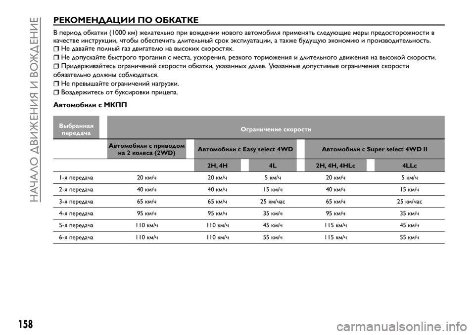 FIAT FULLBACK 2017  Руководство по эксплуатации и техобслуживанию (in Russian) РЕКОМЕНДАЦИИ ПО ОБКАТКЕ
В период обкатки (1000 км) желательно при вождении нового автомобиля применять следующ