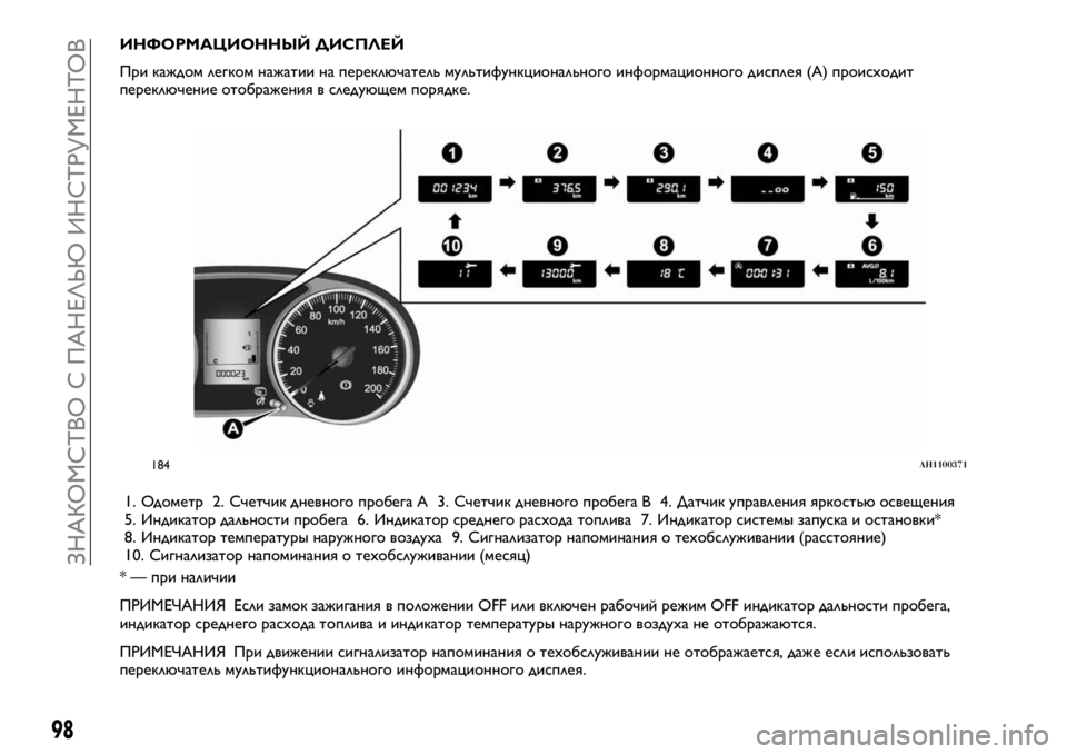 FIAT FULLBACK 2017 Руководство по эксплуатации и техобслуживанию (in Russian) ИНФОРМАЦИОННЫЙ ДИСПЛЕЙ
При каждом легком нажатии на переключатель мультифункционального информационного д FIAT FULLBACK 2017 Руководство по эксплуатации и техобслуживанию (in Russian) ИНФОРМАЦИОННЫЙ ДИСПЛЕЙ
При каждом легком нажатии на переключатель мультифункционального информационного д